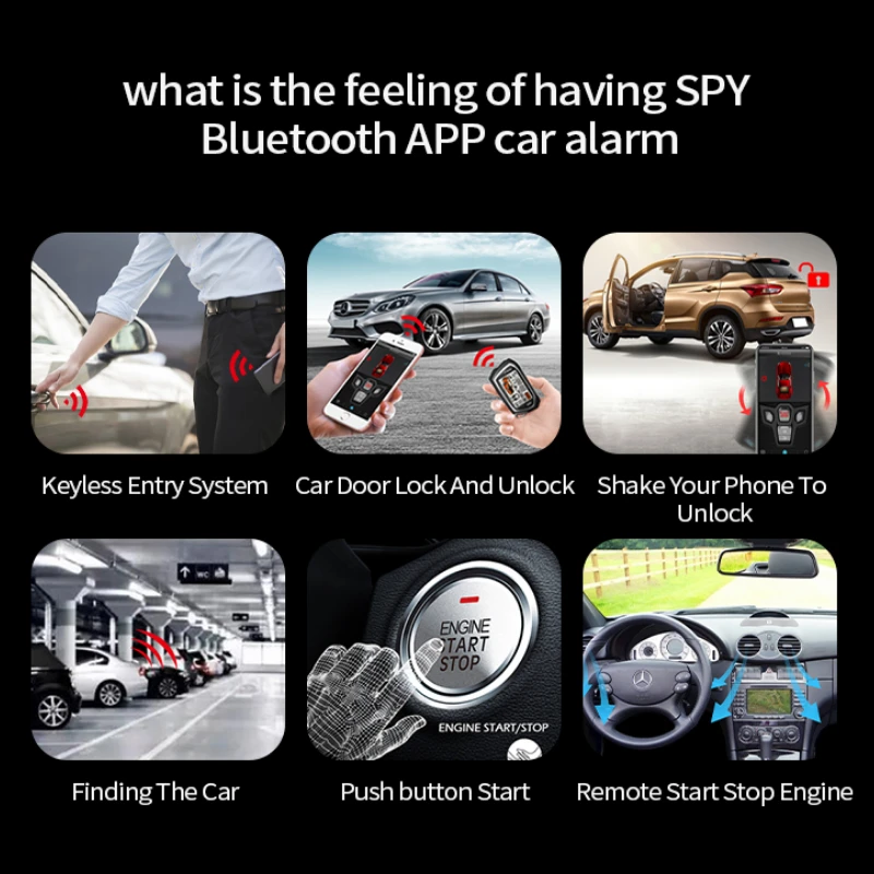 SPY 2 Way Car Alarm System Automatic Remote Start Anti-theft Car Alarm System Universal PKE With APP & Engin Stop Push Button