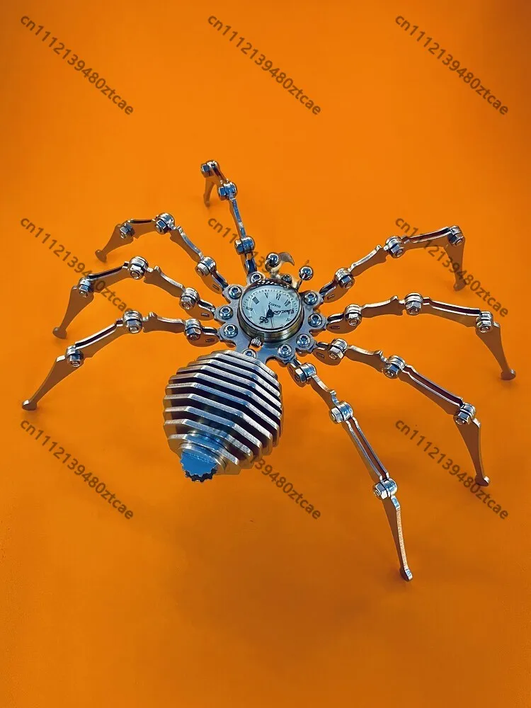 Punk Mechanical Spider Clock Ornament, Stainless Steel Toy Metal Insect Model Creative Gift for Boys