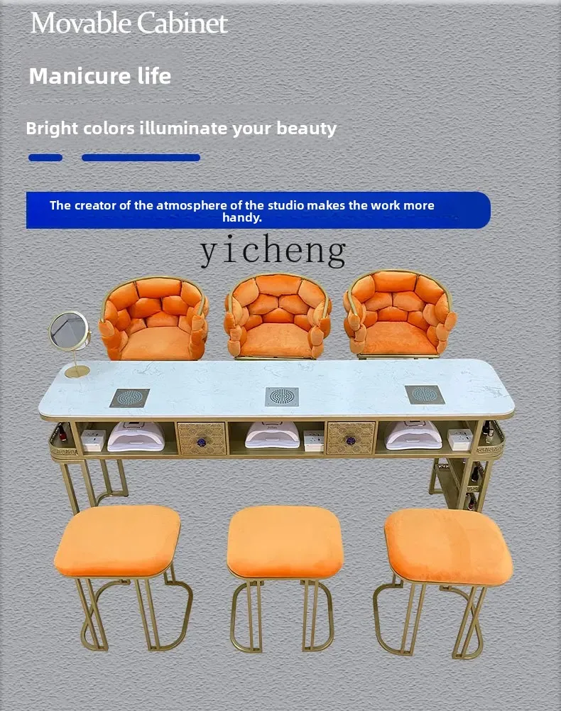 ZZ Marble Nail Table and Chair Suit with Vacuum Cleaner Standard Seven Holes Socket Single Double Three-Person Table