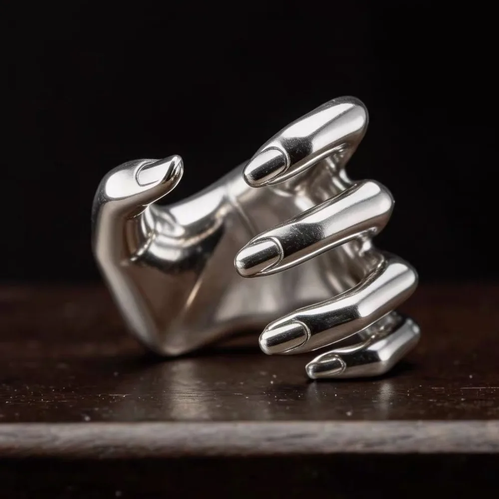 Unique European and American Personality Dark and Famous Ghost Claw Ring Niche Street Abstract Art Sense Palm Ring Jewelry Gifts