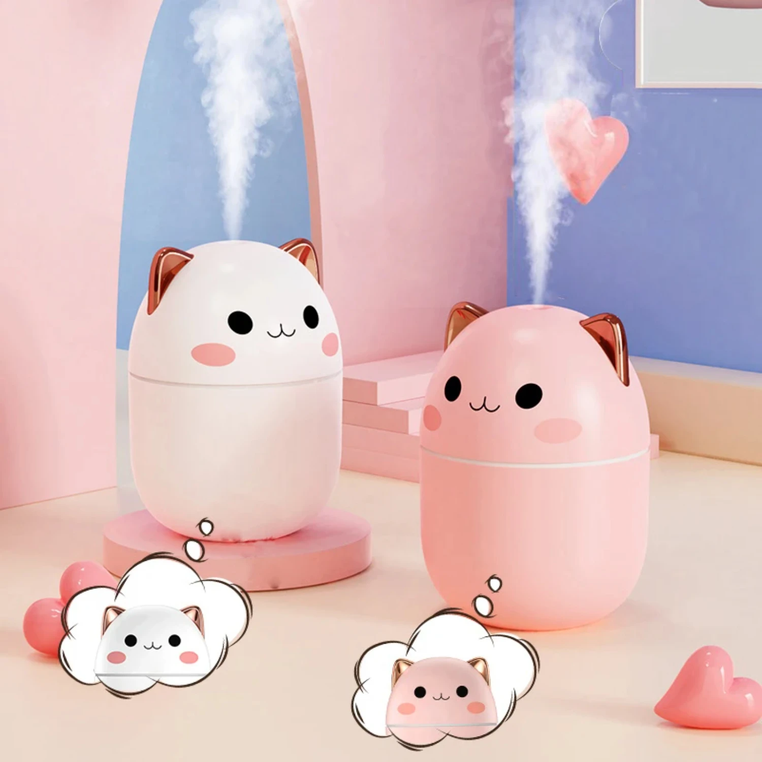 Adorable and Delightful Portable Mini Pet-themed Air Humidifier with LED Night Lamp - Small, Cute Design with 220ml Capacity - A