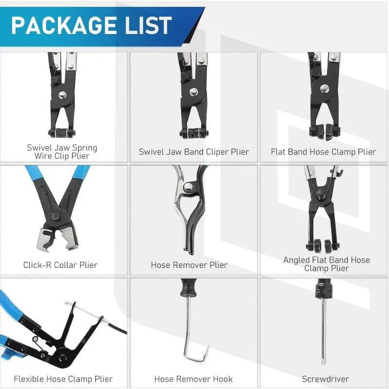 9PC Slangklem Clip Remover Tang Gereedschapsset