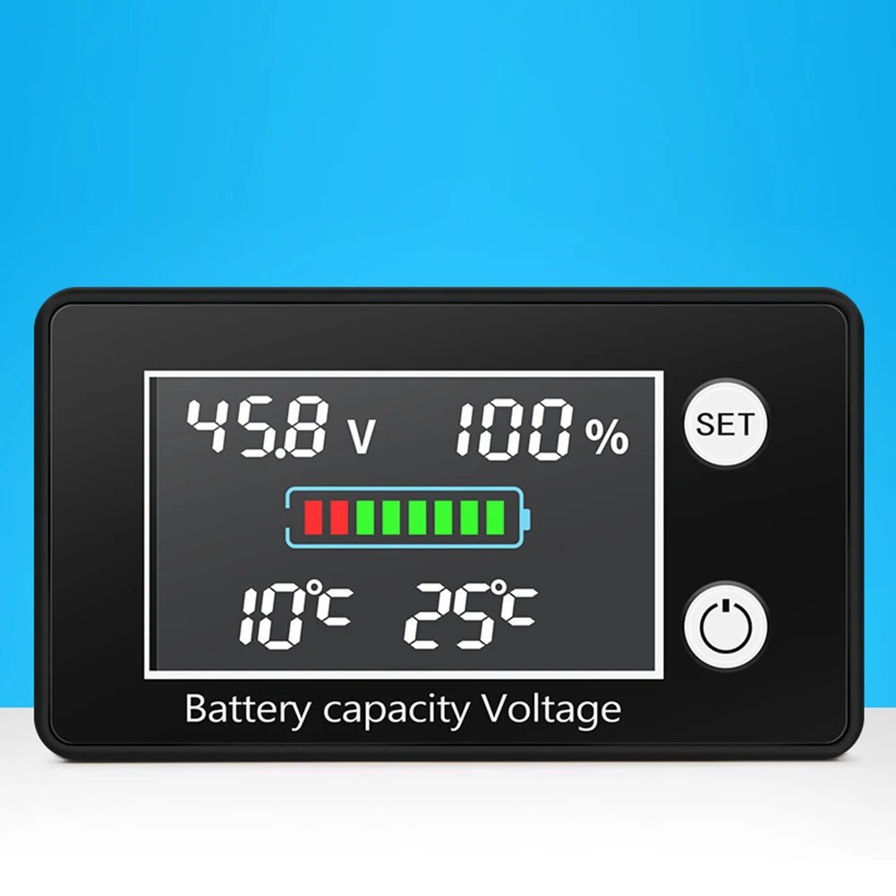Compact Digital Voltmeter with Temperature Control and High Contrast LCD for Battery Voltage and Status Tracking