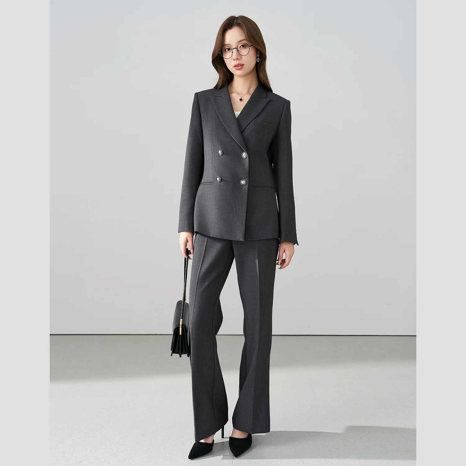 

Allingentle Grey Women's 2 Piece Set Double-Breasted Jacket Elegant Women Pantsuit Set for Office Outfits Customize