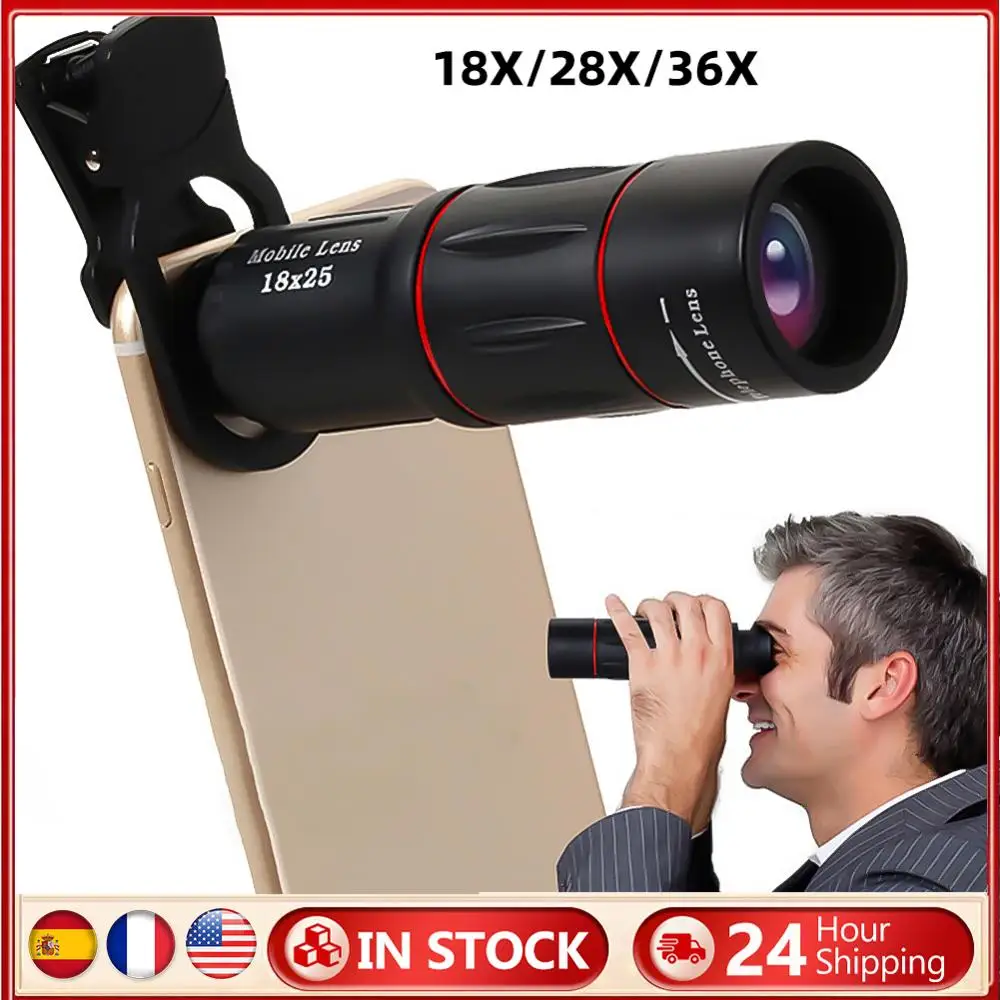 

18/28/36X объектив для камеры мобильного телефона, монокулярный телескоп с зажимом, универсальный телефон, камера, телеобъектив для смартфона