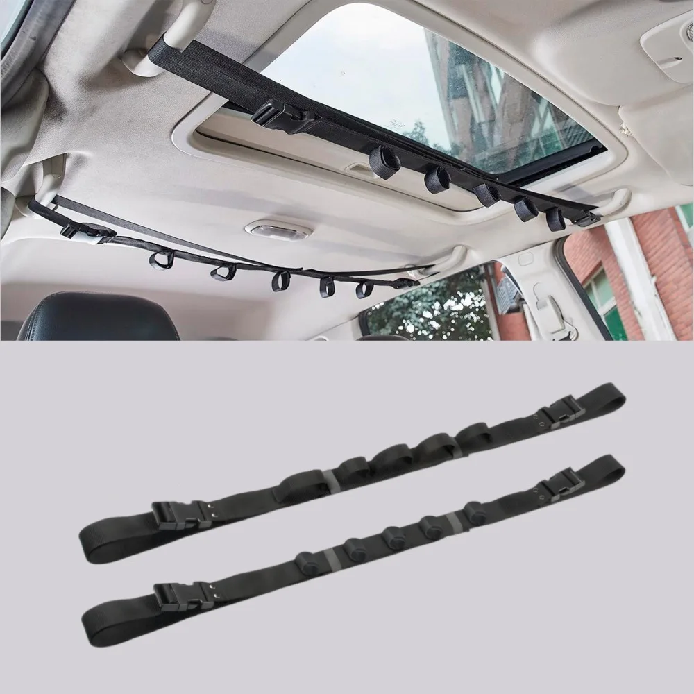 2Pcs Nylon Straps with Adjustable Fishing Rod Roof Rack 5 Sub Pole Brackets with Sea Fishing Rod Rack Car Fishing Rod Rack