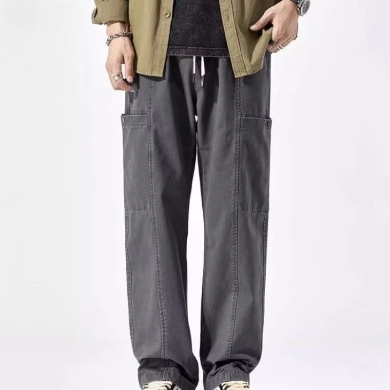 สีดํา Hip Hop กางเกงสําหรับชายฤดูใบไม้ร่วงฤดูหนาวตรงกางเกงลําลองแฟชั่นคุณภาพสูง Harajuku กางเกงหลวม Man