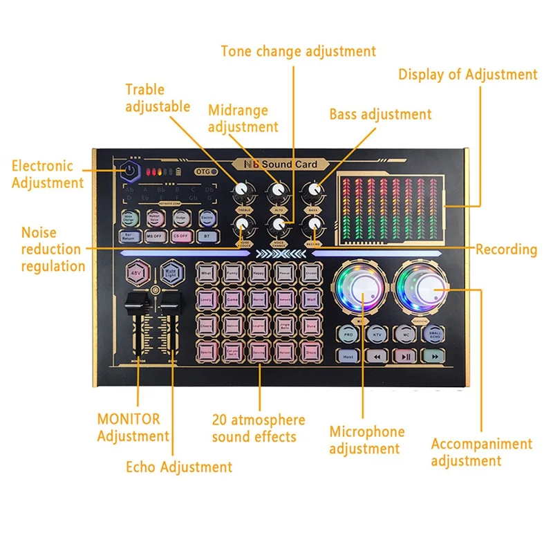 

CABE-GAX-N8 Professional Recording Sound Card Bluetooth PC Mobile Phone Live Broadcast Sound Card Mixer Set Support 48V Mic