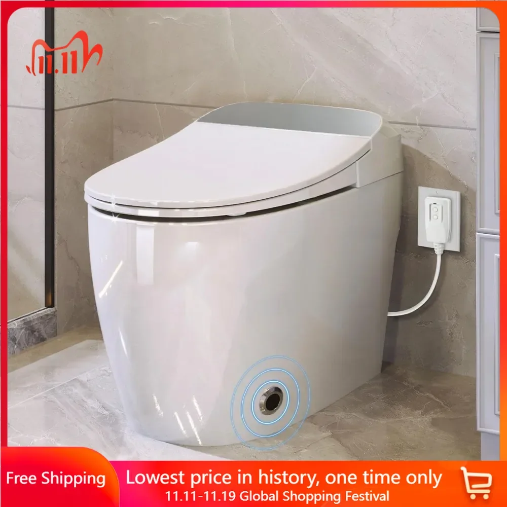 Smart Toilet, Tankless Toilet, Heated Seat, Foot Sensor Flush, White Night Light, Power Off Flush Bathroom, One Piece Toilets