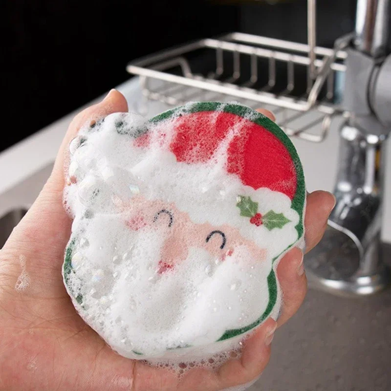 Christmas Cleaning Sponge Household Scouring Pad Kitchen Wipe Dishwashing Sponge Cloth Dish Cleaning Towels Accessory Clean Tool