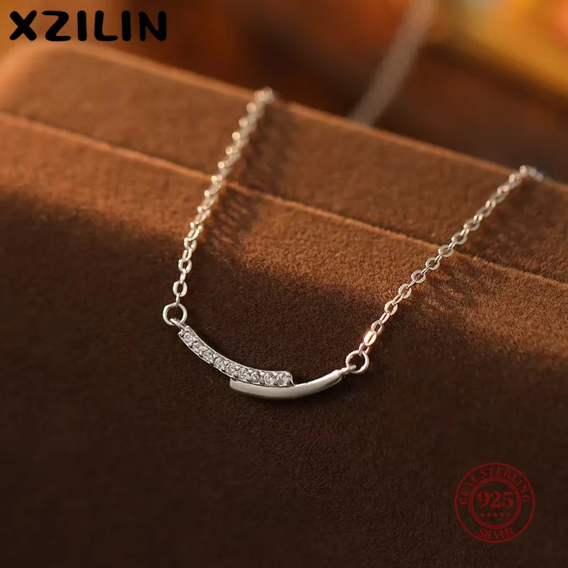 

XZiLin S925 стерлингового серебра 14 К золото ожерелье простой глянцевый мигающий бриллиант дуга цепочка на ключицы женский простой подарок ювелирные изделия