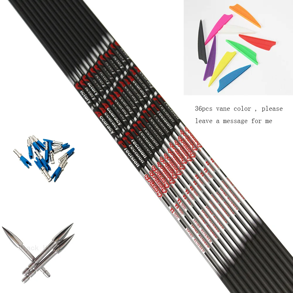 Archery Pure Carbon Arrow Shafts Sp350 400 500 600 700 800 900 ID4.2mm Pin Nock Target Point Recurve Compound Traditional Bow