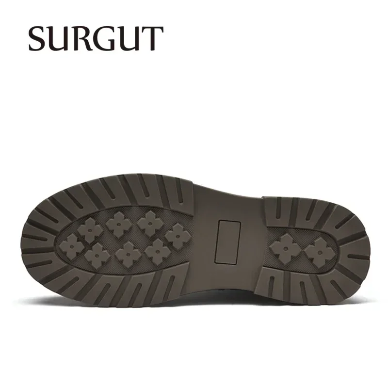 SURGUT Fashion Warm Winter Men Leather Shoes Rubber Waterproof Ankle Boot Outdoor Comfortable Work Fur Snow Boots For Men image 3