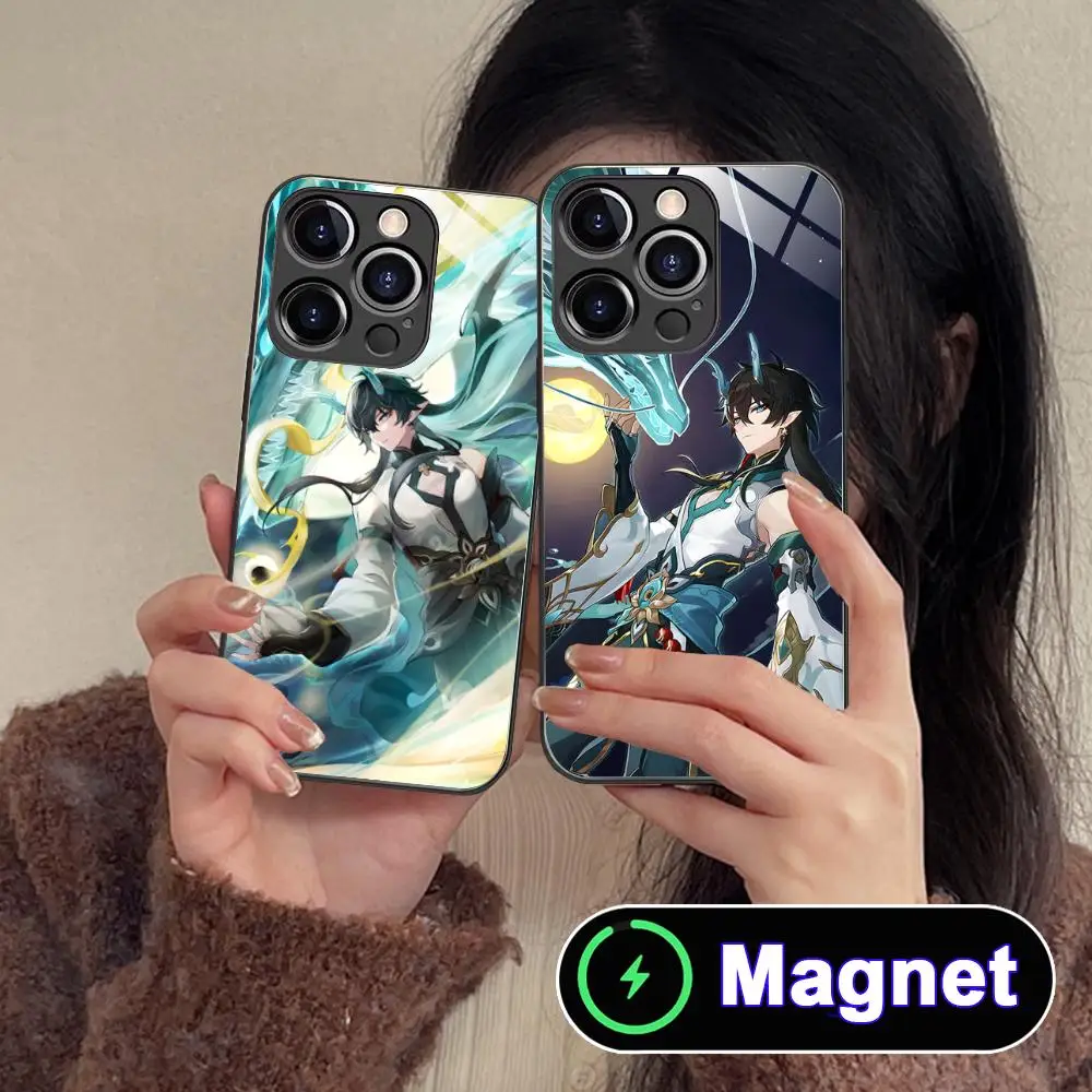 

Чехол HSR Dan Heng Glass MagSafe для iPhone 17 16 15 14 13 12 11 Air Pro Max Plus Mini, цветной