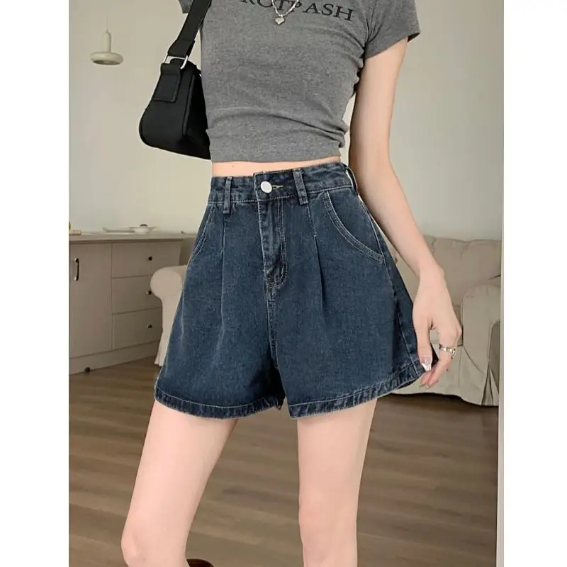 

Женские джинсовые шорты с широкими штанинами в стиле ретро, свободная высокая талия