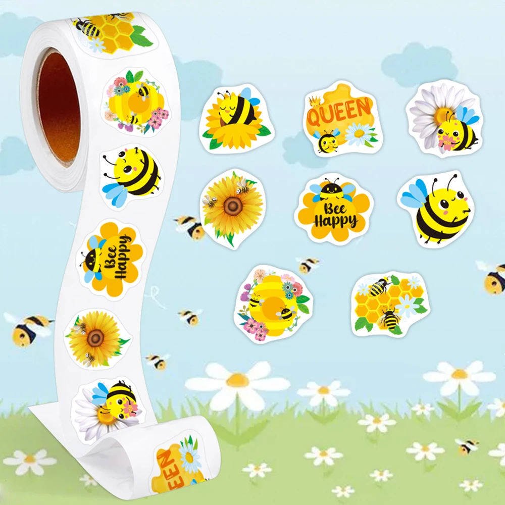 100-500pcs Little Bee Sticker Teacher Reward Stickers Cute Animal Stickers School Supplies Incentives Stationery Sticker