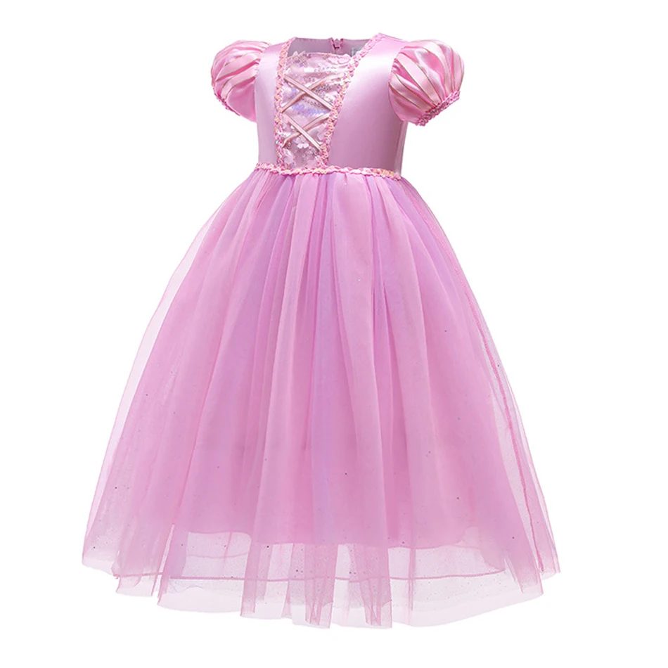 Raiponce-Robe en Maille à Paillettes Florales pour Bol, Cosplay, Princesse, Barrage LED Plus Riche, Halloween, Carnaval, ixà Thème d'Anniversaire, Costume pour Enfants