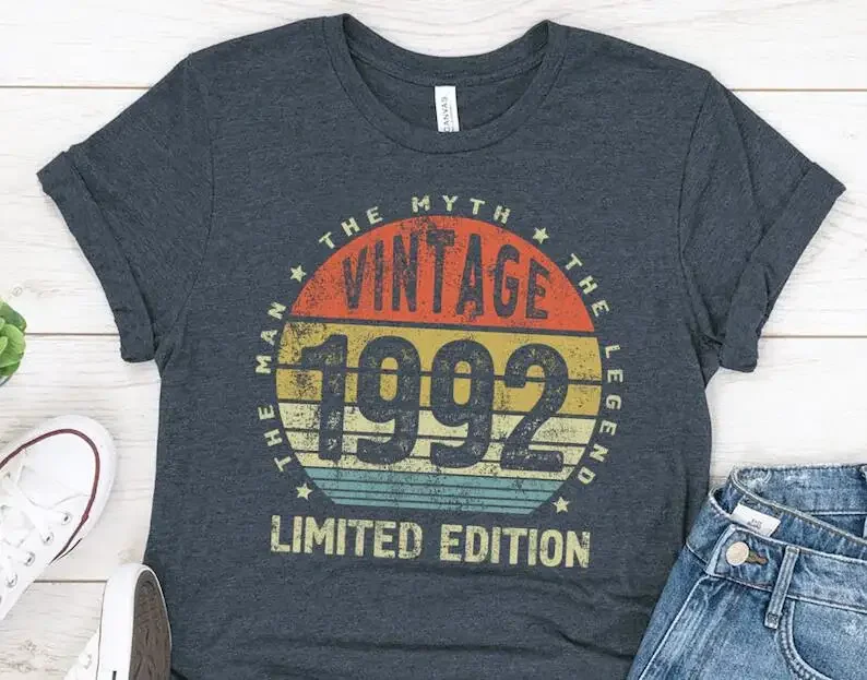 

31th Birthday Vintage 1992 Shirt Gifts for Men brother husband Limited Edition Cotton O Neck Fashion Print Casual Short Sleeve