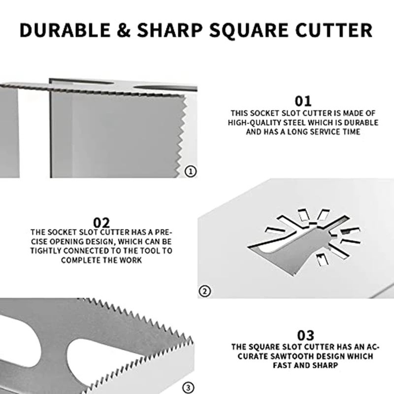 Socket Groove Cutter Engraving, Square Hole Cutting Tool For Vibrating Tool, Suitable For Drywall, Plastic Metal, Wood