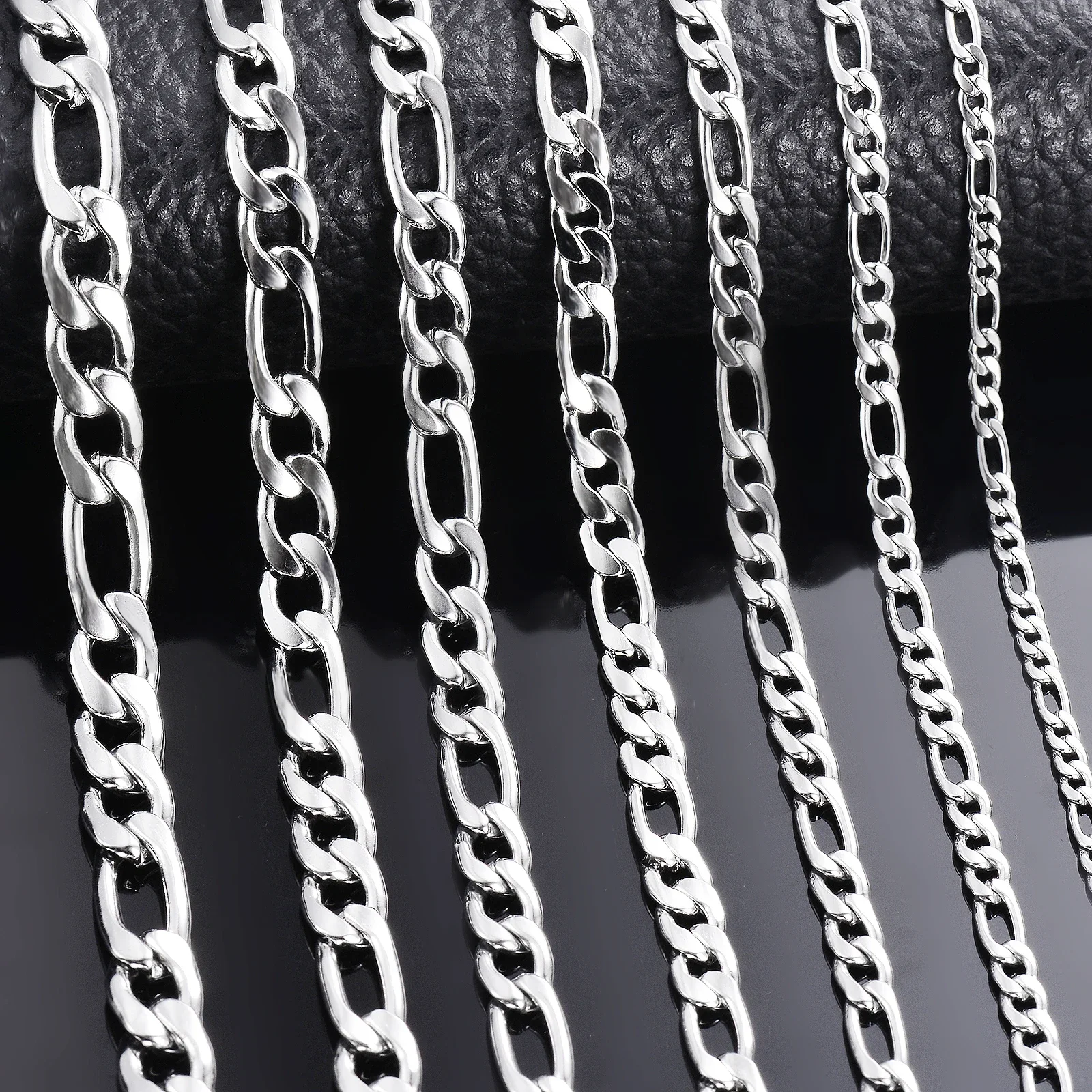 1 Stück 3mm/3,8mm/4,5mm/5mm/6mm/7mm/7,5mm Figaro-Gliederkette Schmuck Klassische Panzerkette Halskette aus Edelstahl für Männer und Frauen – Detail 2