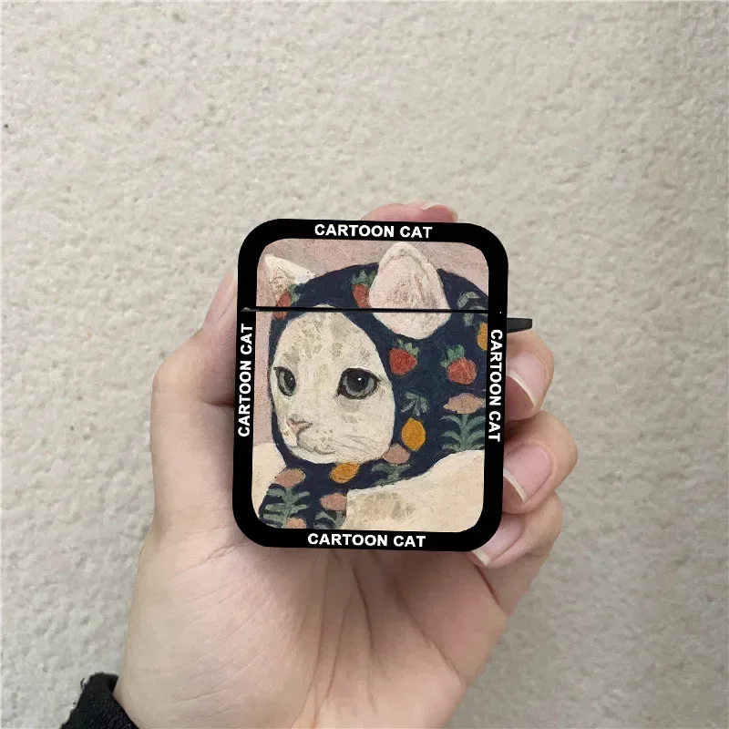 

Korean Funny Cartoon Cat Oil Painting Earphone Cases For Airpods 4th 2 1 3 Pro 2 Headphone Cover For Air Pods Pro Airpods3 Case