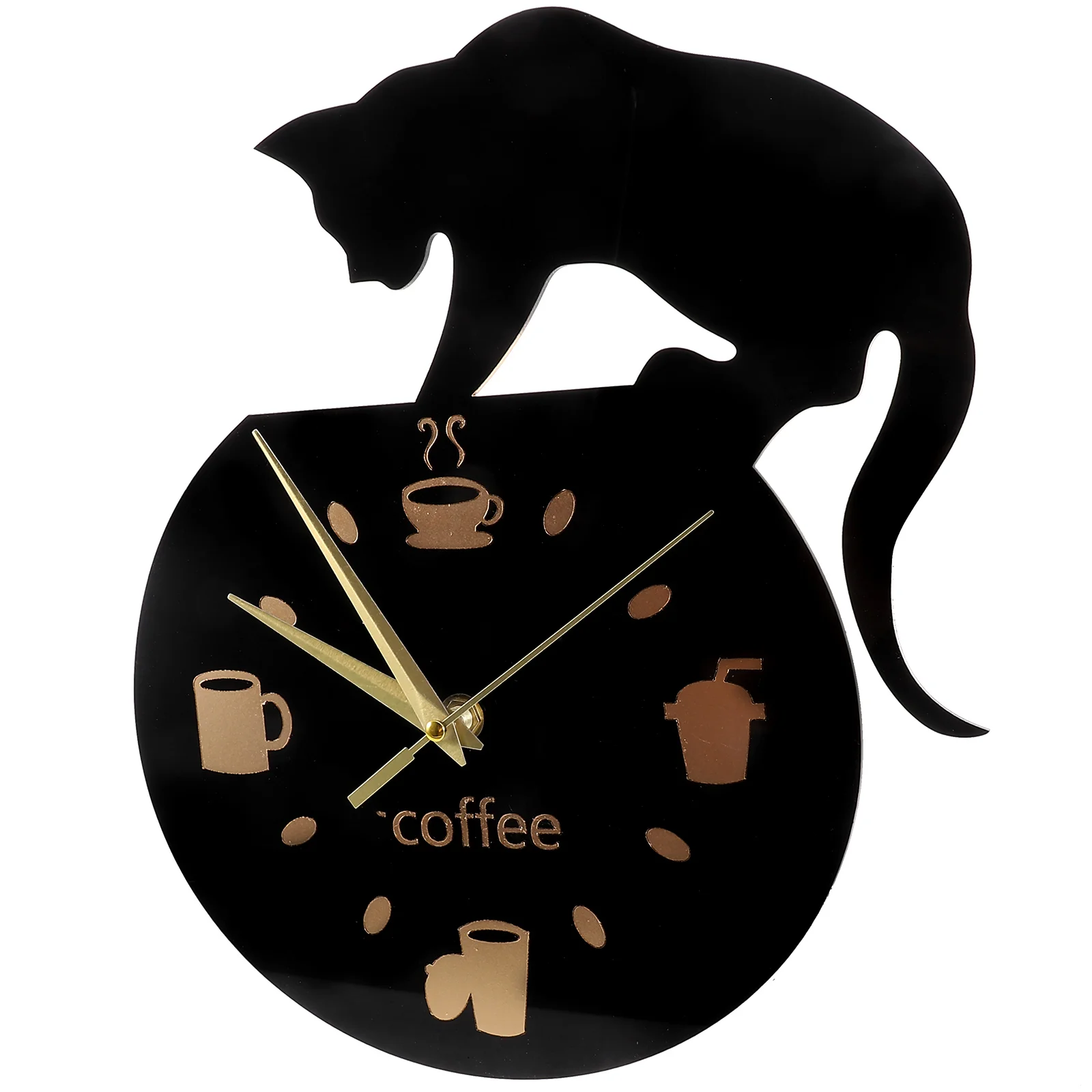 

Cup Large Digital Clock Wall Decor Novelty Cartoon Coffee Decoration with Climbing Cat Decorate