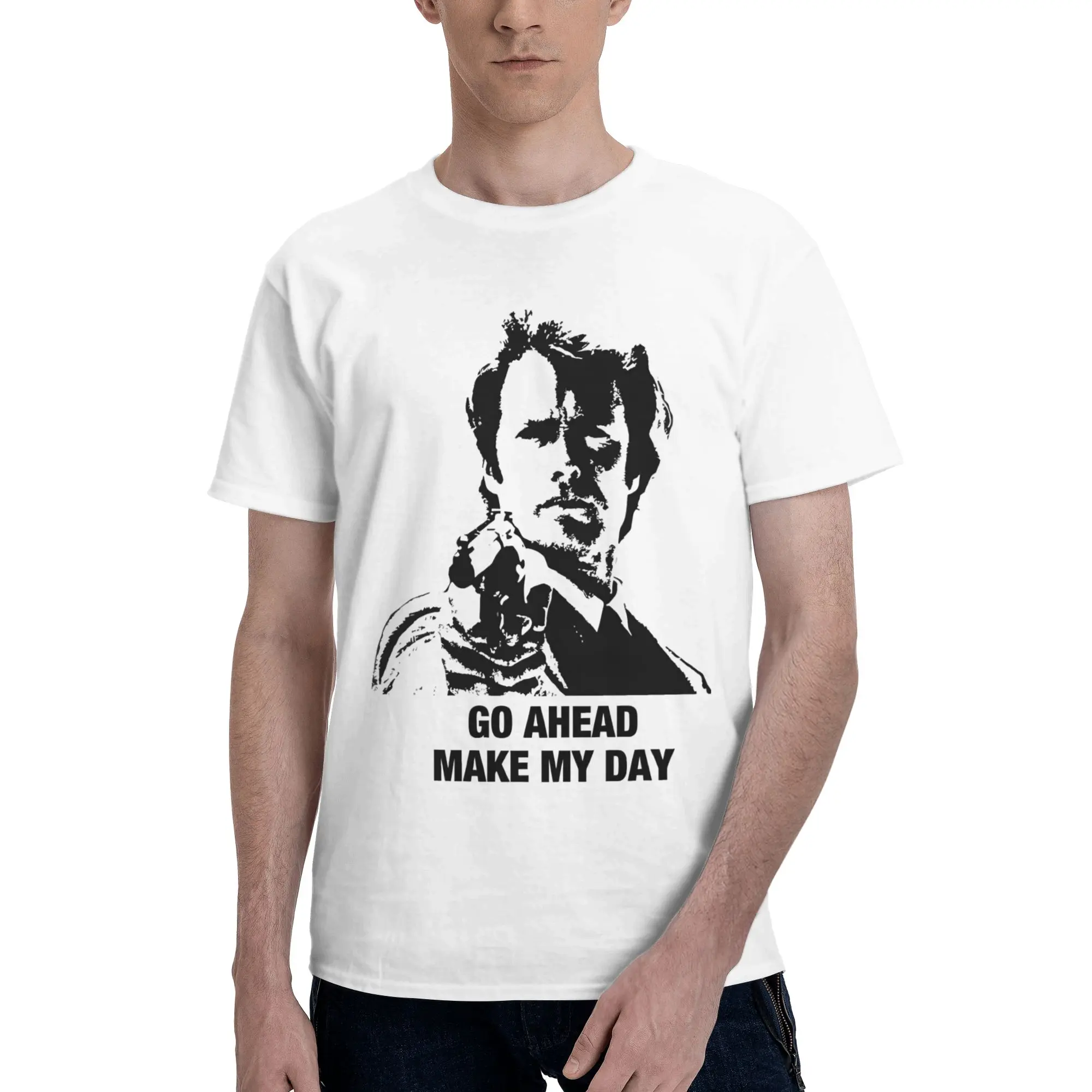 Fashion Go Ahead Make My Day Dirty Harry Clint Eastwood  T Shirt for Men Women  100% Cotton Tee Shirt Short Sleeve Clothes