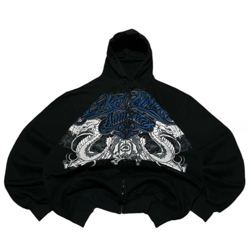 Graffiti Print Solid Color Zipper Hoodie Men Women Ins New High-quality Sports Cardigan Winter Loose High Street Leisure Jacket