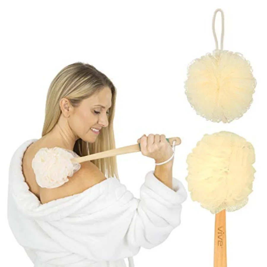 

Vive 17" Shower Loofah with Long Handle - Exfoliating Back and Body Scrubber for Men and Women - Luffa Sponge on a Stick for Ba