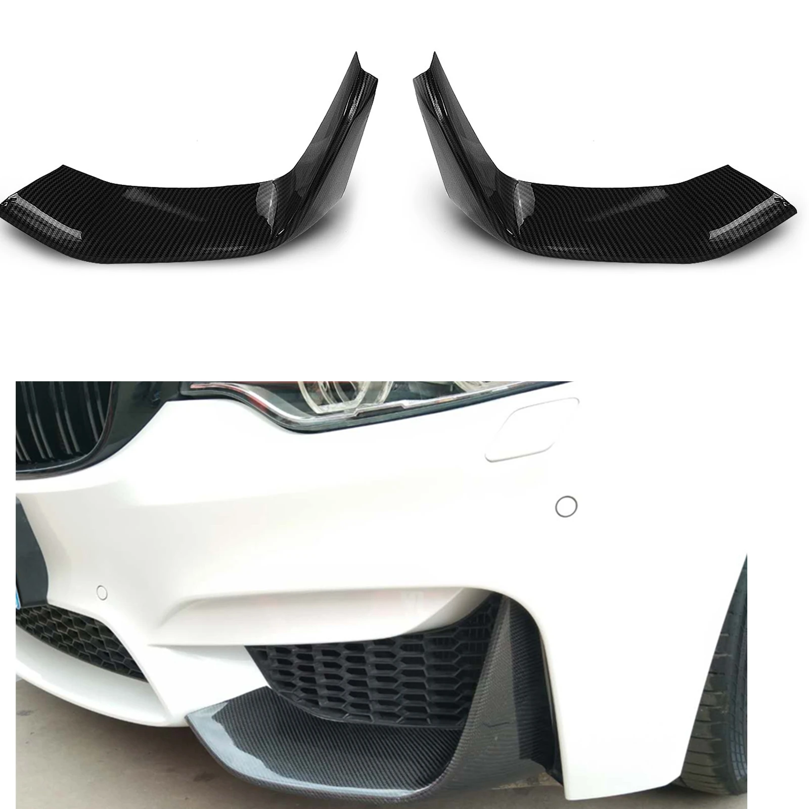 For BMW F80 M3 F82 F83 M4 2015-2020 Front Bumper Side Spoiler Cover Lip ABS Carbon Fiber Look Car Air Intake Vent Splitter Trim