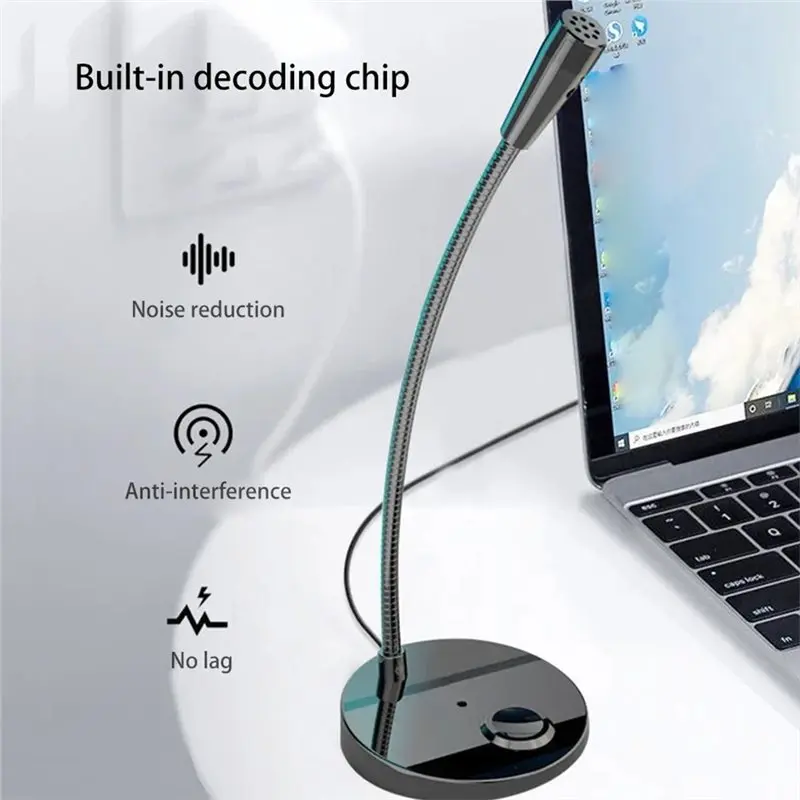 Micrófono FFYY-USB para PC, ordenador portátil, portátil, micrófono de escritorio con cable, altavoz incorporado para aplicaciones de voz