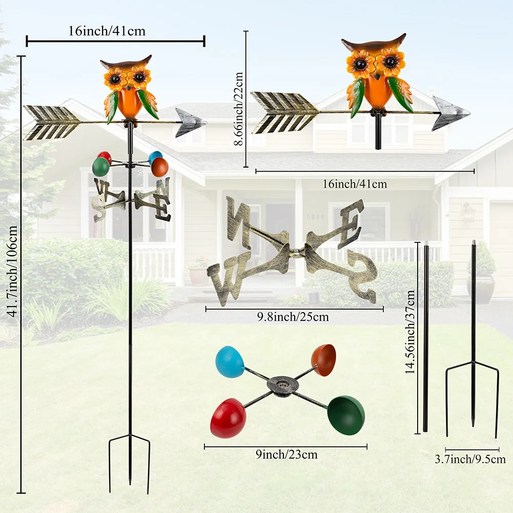 Labelable delivery metal creative owl wind vane outdoor garden decoration wind vane garden ornament decoration