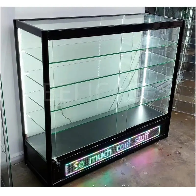 

2025 customized.48inch counter LED screen display glass showcase 4ft retail store glass smoke shop showcase kiosk