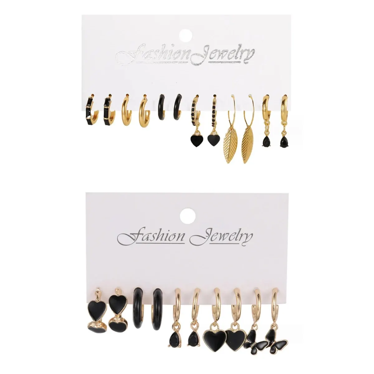 11 Pairs Of Ladies\' Earrings, Simple Temperament Ladies\' Holiday Wedding Wear Black Leaf Earrings