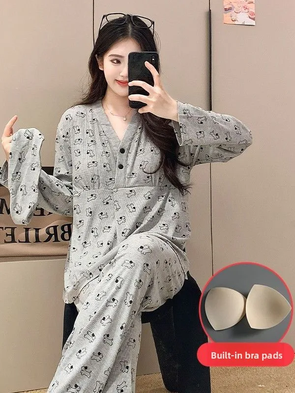 spring-autumn-modal-maternity-sleepwear-long-sleeve-pants-nursing-clothes-with-chest-pad-comfortable-soft-v-neck-home-clothes