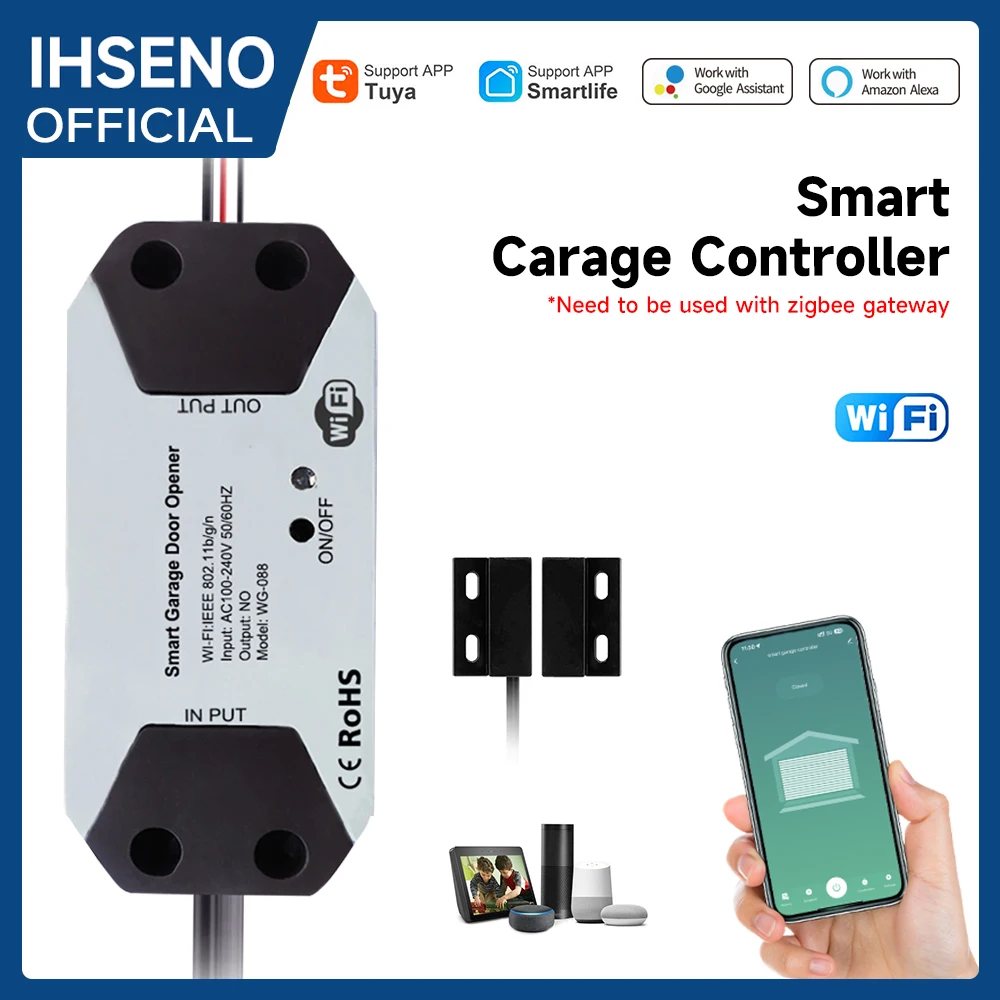

iHSENO Tuya Garage Door Controller WiFi Door Opener Automatic Smart Home for Alexa Google Assistant Voice Control App Control
