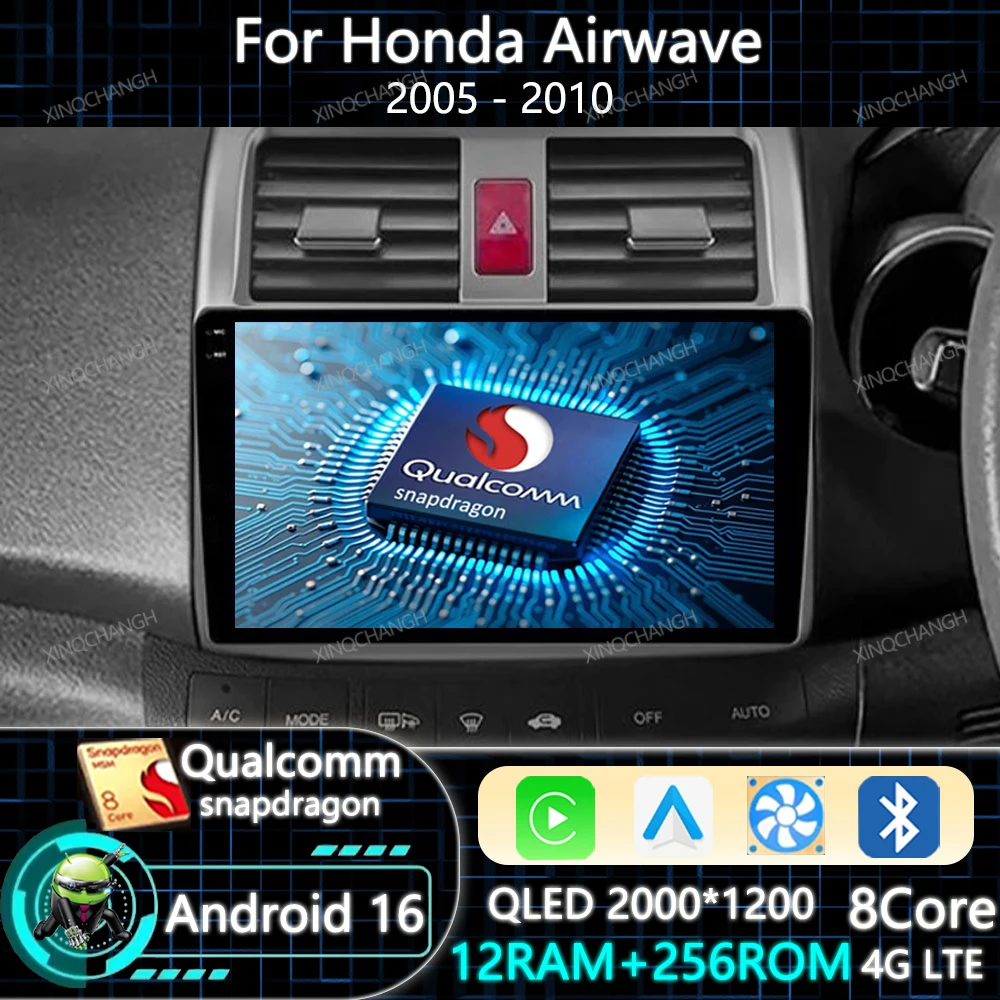 Android 16 Car Radio For HONDA AIRWAVE 2005 - 2010 Multimedia Stereo Video Player BT 4G WIFI Qualcomm GPS Carplay Auto Head Unit
