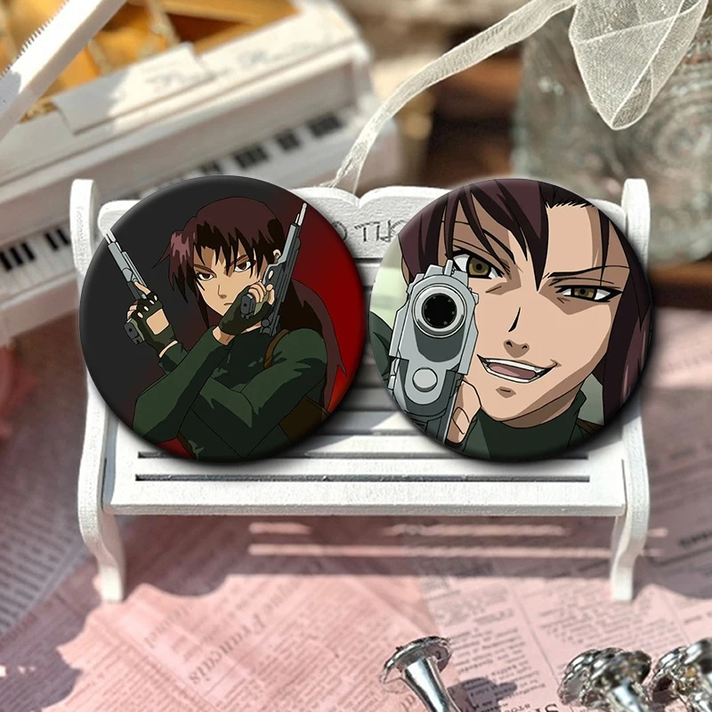 Classic Hot Anime Black Lagoon Badge metal Pins Button Brooch for Backpack clothing Decoration Accessories Jewelry Gifts 58mm