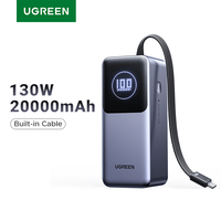 UGREEN Nexode 130W 20000mAh Power Bank Built-in Type C Cable Portable 100W External Battery PowerBanks Fast Charge for Laptop