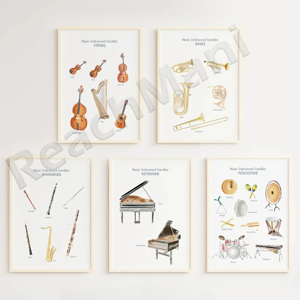 Musical Instruments Posters Classical Music Education Decor Piano Room Wall Art Theory Charts for Students and Teachers