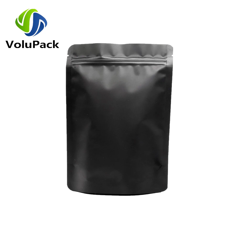 100pcs Aluminium Foil Stand Up Mylar Bag Eco-friendly Smell Proof Heat Sealable Matte Black Zip Lock Food Coffee Bean Pouches