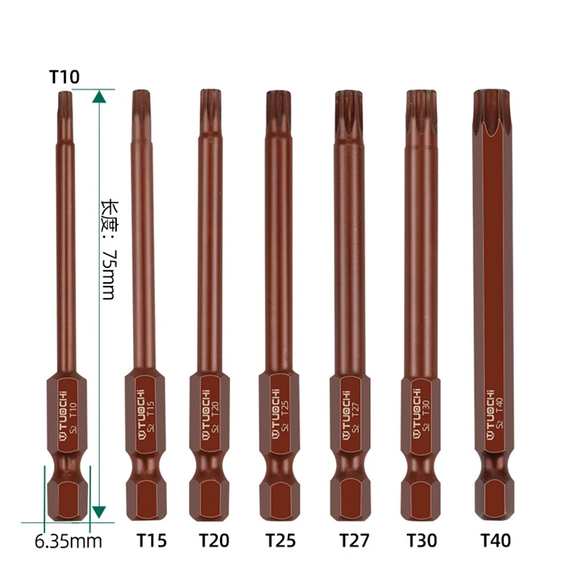 Precision Screwdriver Bit 6.35*50mm 75mm 100mm 150mm torx T10 T15 T20 T25 T27 T30 T40 S2 Repair Tools