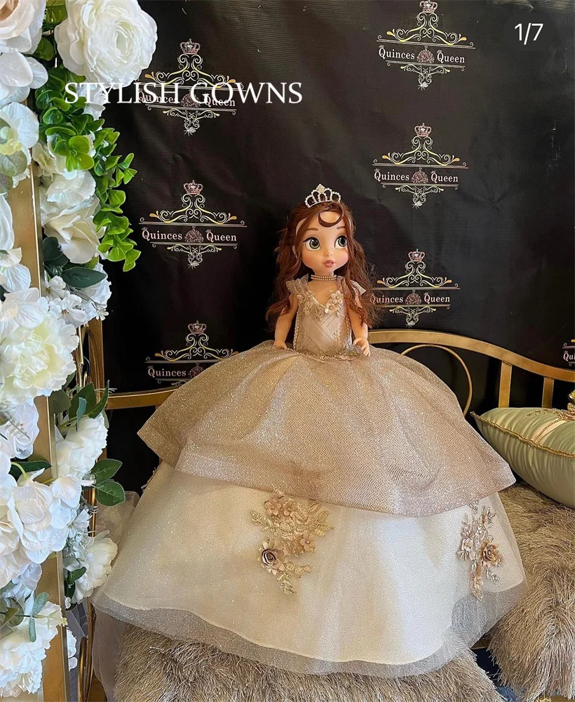 

Champagne Sweetheart Special Link For Personalized Quinceanera Handmade Doll Dress For Barbie Bead 3D Flowers Tiered Cuatomized