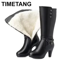 Female winter shoes Woman boots high-heeled PU Leather motorcycle boots thick wool warm winter boots riding Boot