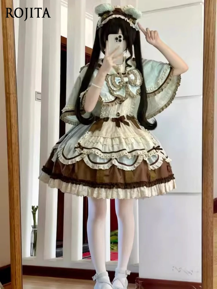 

Mint Chocolate Cute Lolita Dress JSK and Cloak and Inner Shirt Set Sweet Lolita Girl Princess Dress Lolita Fashion Dress Sets
