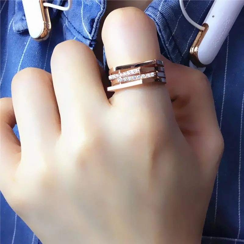 585 Purple Gold Irregular inlay Diamonds  rings for women Plated 14K Rose Gold Fashion Classic Trendy Ring Adjustable Jewelry - view 6