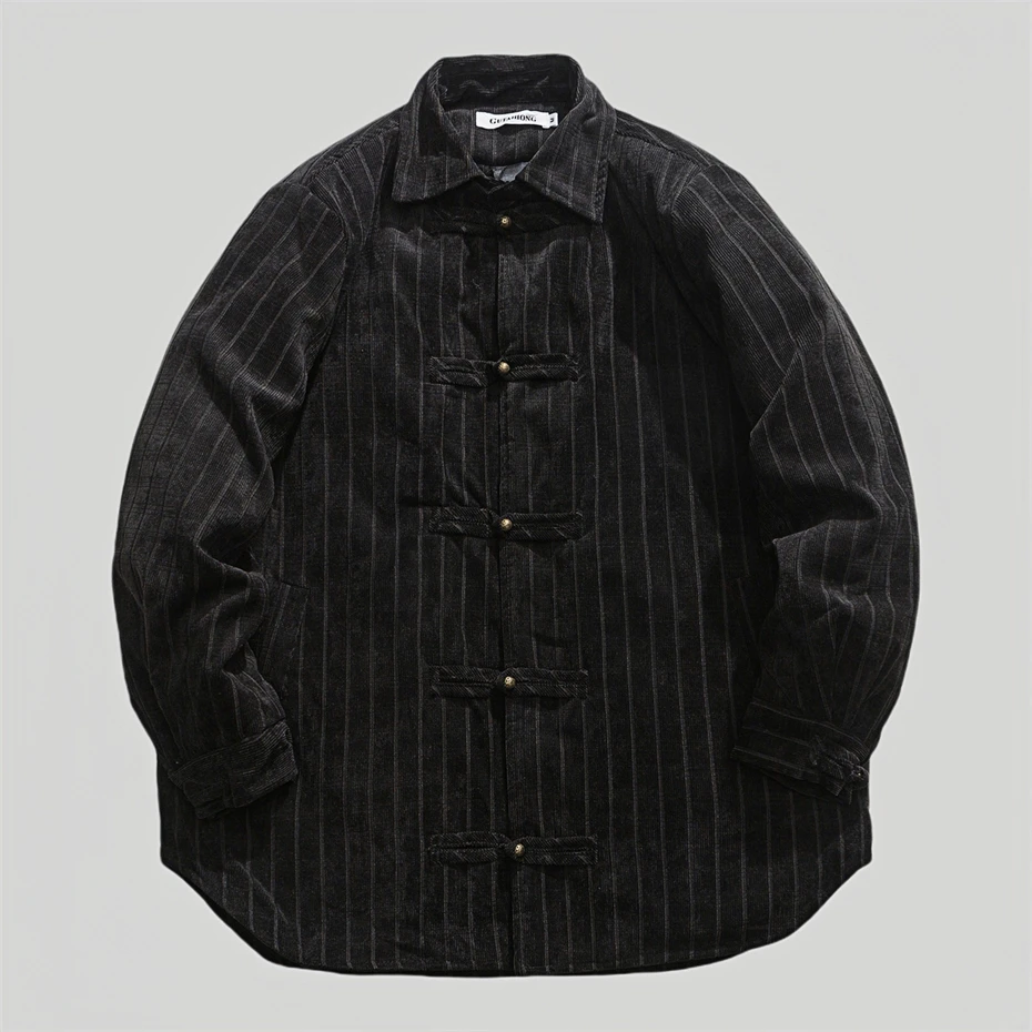 Parka holgada de estilo chino para hombre, chaquetas gruesas, cálidas, Retro, de algodón, con hebilla de disco, informales, color negro, de invierno