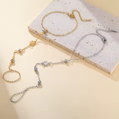 Star of David Charms Bracelet for Women Girls CZ Stainless Steel Bracelet with Chain Finger Ring Judaism Jewelry Amulet Gift