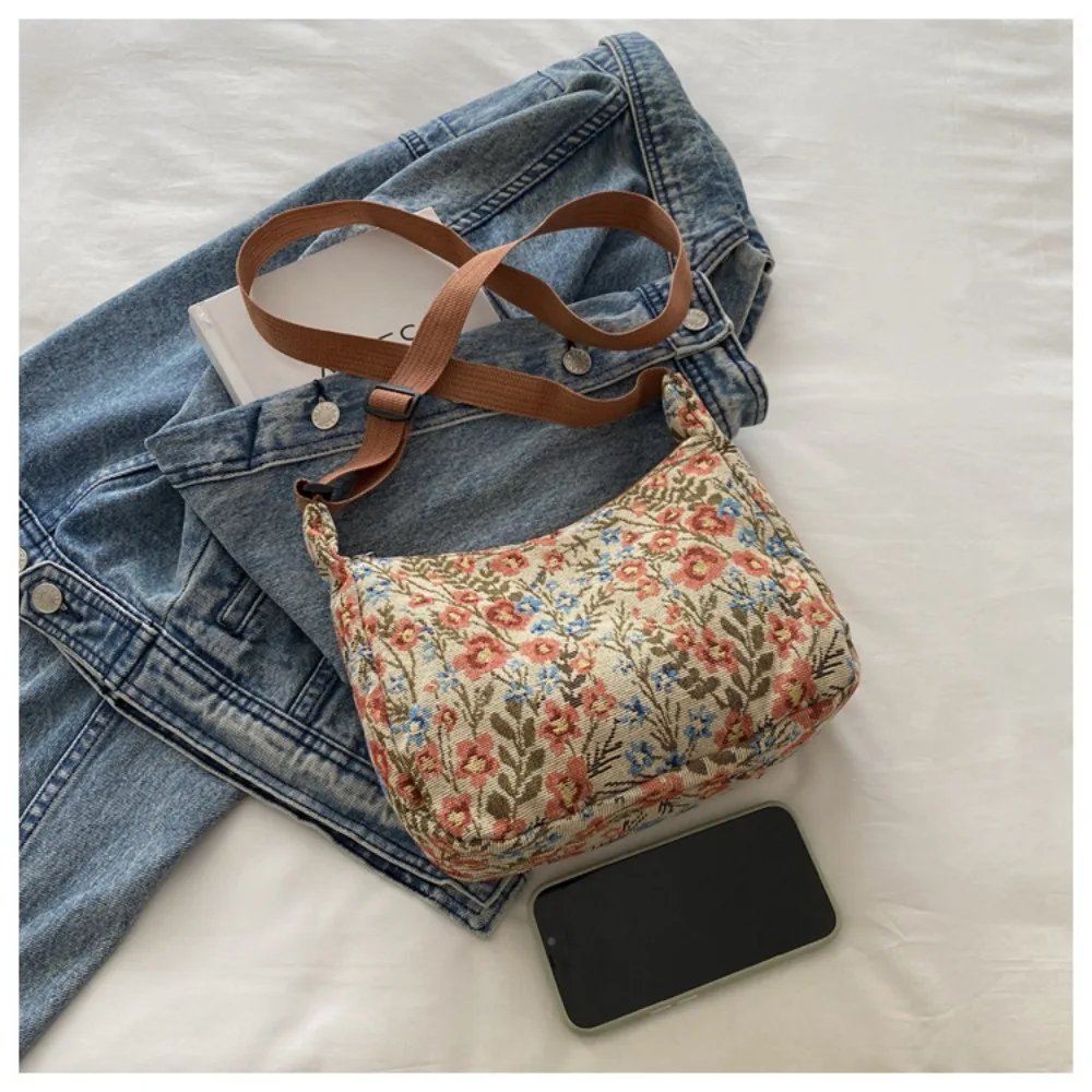 Vintage moda invierno nueva mujer bolso de señora versátil estampado literario textura de tela temperamento bolso de hombro tipo bandolera