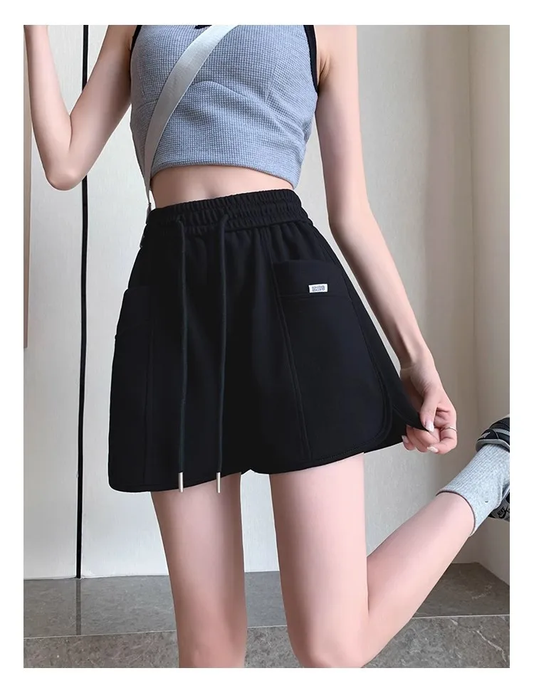 Summer thin loose wide leg A-line high waist slimming casual pink sporty shorts for women